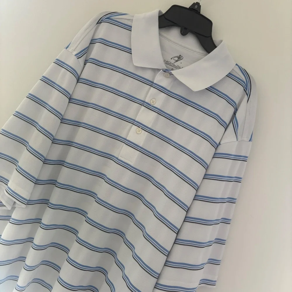 Nicklaus‎ Performance Golf Polo Shirt Men's XL Striped White Blue